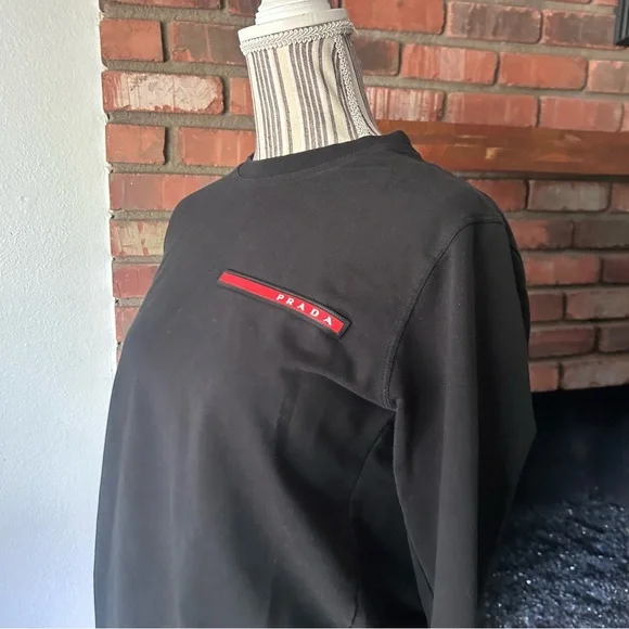 Prada Men’s Technical Crew Neck Logo Sweatshirt in Black Sz M - Picture 5 of 10